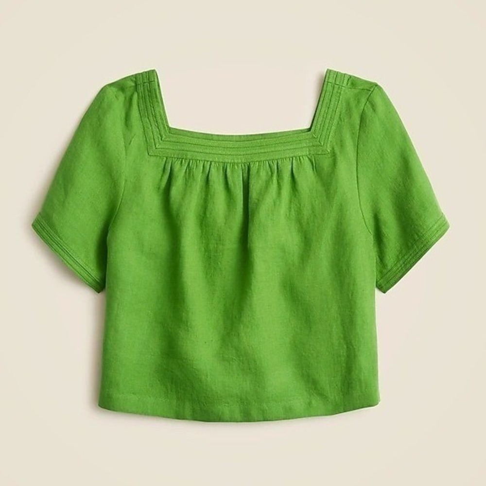 J.CREW‎ Women's Sailor Squareneck Top Linen Large in Summer Moon Green